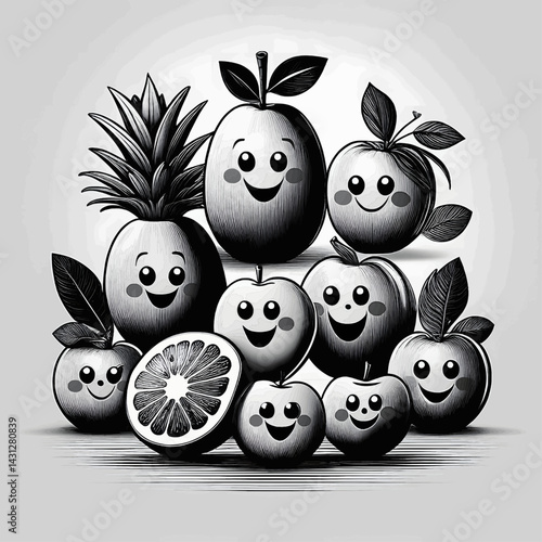 minimalist vector silhouette of Fruits with a funny and friendly