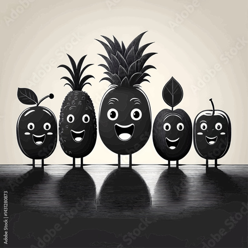 minimalist vector silhouette of Fruits with a funny and friendly