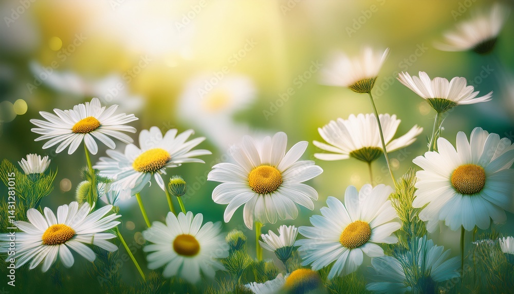 Fototapeta premium flowers daisies dreamy abstract pretty special occasion light green background