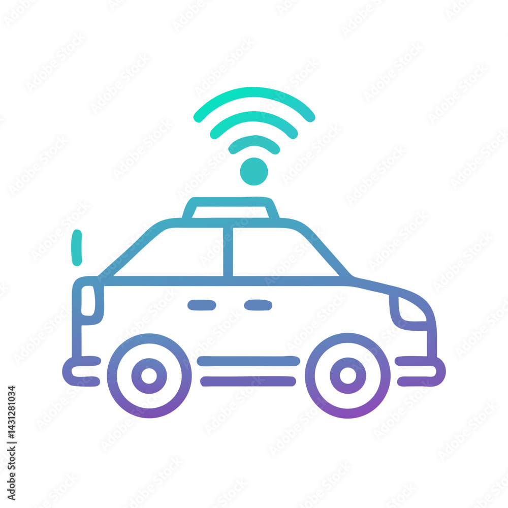 Autonomous Vehicle Icon with Wireless Communication, Gradient Style on Black Background Autonomous Vehicle Icon with Wireless Communication, Gradient Style on Black Background