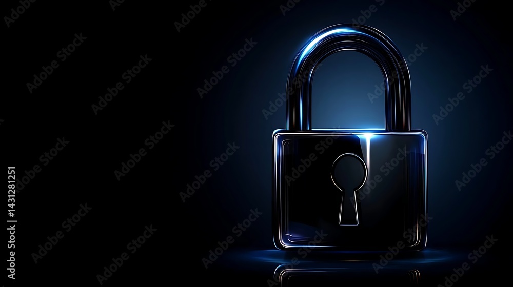 Fototapeta premium Modern Metallic Padlock on Dark Background with Soft Blue Light, Symbolizing Security and Privacy