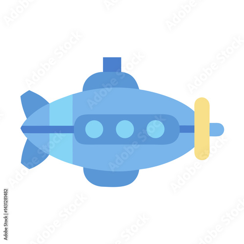 Blue Submarine Illustration: Underwater Vehicle, Nautical Theme, Vector Graphic