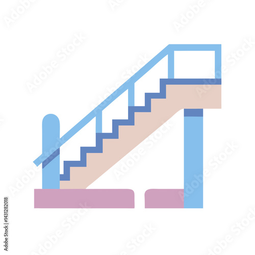 Colorful Graphic Stairs Illustration on Black Background with Handrail and Pillars