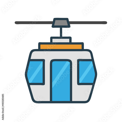 Cable Car Icon Illustration - Aerial Tramway with Cable and Gondola