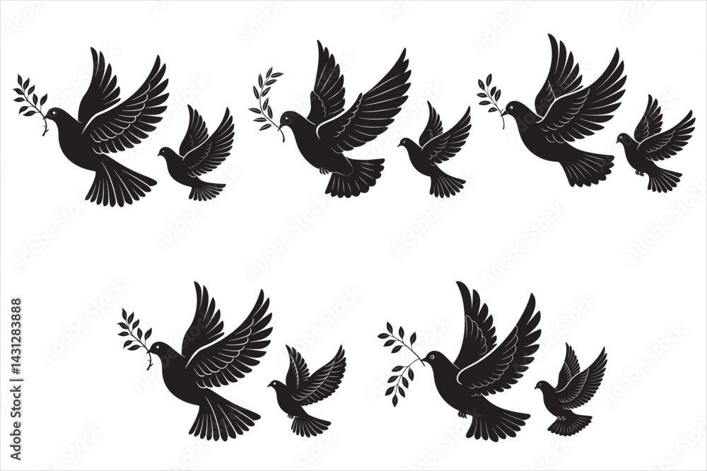 A black silhoiette of grouping dove. A black silhoiette of grouping dove.