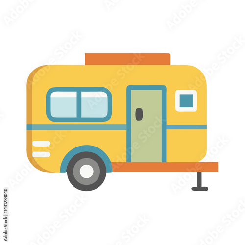 Retro Camping: Cute Yellow Travel Trailer Illustration on Black Background