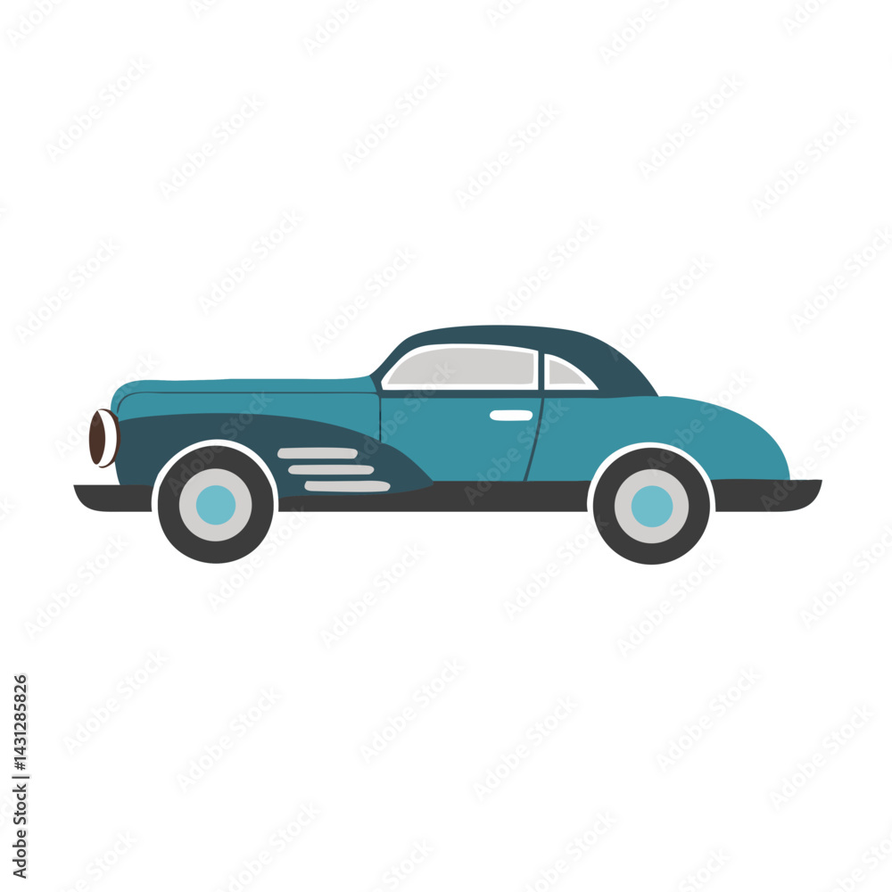 Fototapeta premium Vintage Blue Car Illustration on Black Background, Classic Automobile