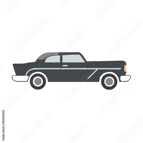 Classic Car Illustration, Vintage Automotive Design, Dark Gray, Retro Style, Isolated