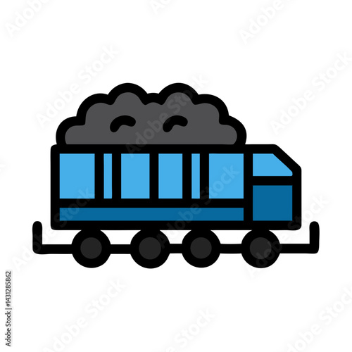 Coal Mining Truck Icon Illustration, Coal Transportation with Minecart Style