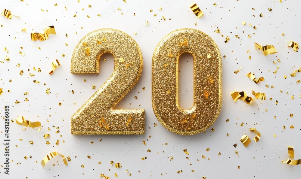 Glittery Gold Number 20 with Confetti for Celebration Decorations Glittery Gold Number 20 with Confetti for Celebration Decorations