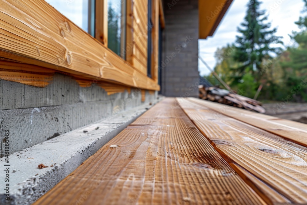 Pine planks get varnish outside new house Pine planks get varnish outside new house
