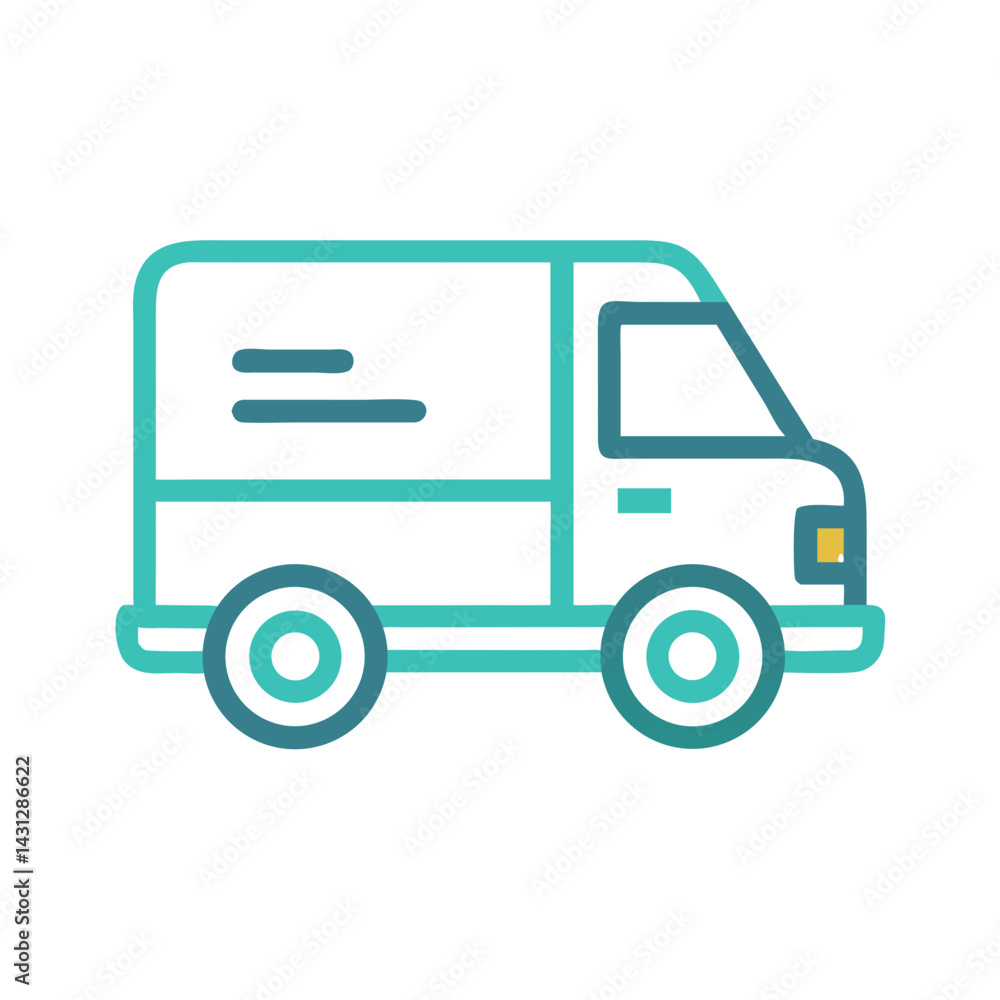 Fototapeta premium Delivery Van Icon: Turquoise Outline, Vector Illustration, Transport, Logistics