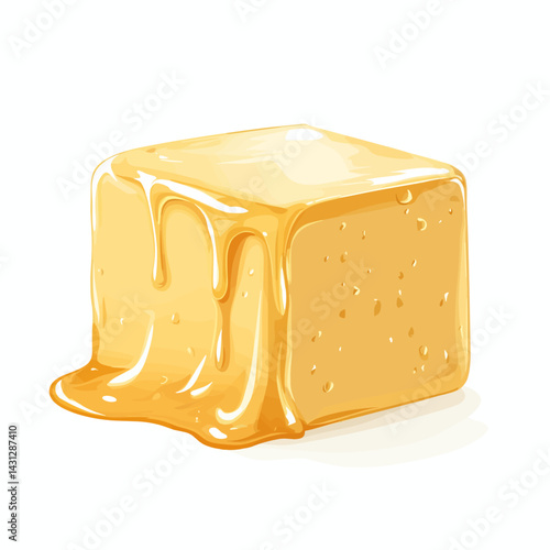 Delicious melting creamy block of butter vector illustration isolated on a white background