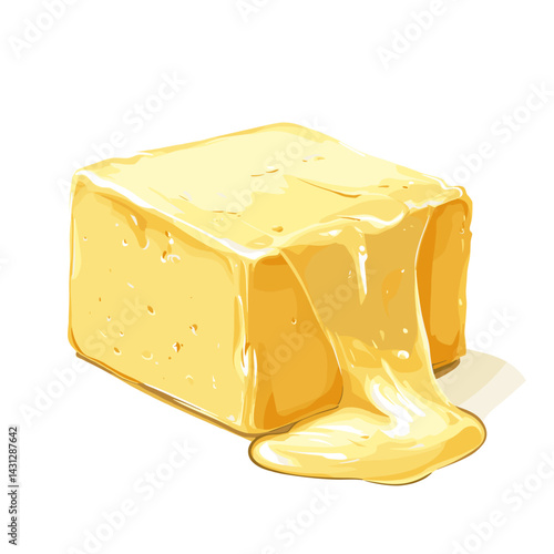 Delicious melting creamy block of butter vector illustration isolated on a white background