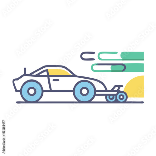 Sleek Car Design Illustration with Motion Lines on Black Background