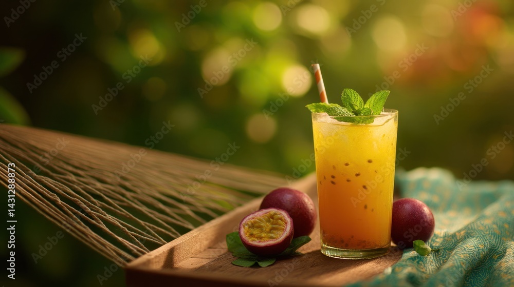 Fototapeta premium Refreshing Passionfruit Mojito on Hammock with Tropical Vibes