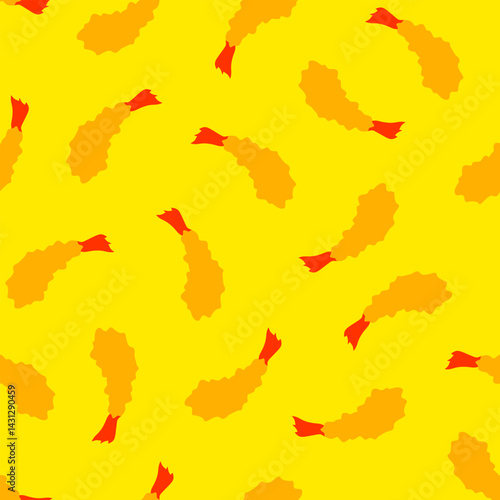 Fried Shrimp Seamless pattern Background. Tempura Shrim Pattern background. Seafood Pattern Design. Crunchy Tempura Pattern.