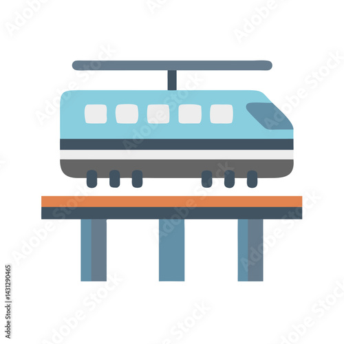 Elevated Train Vector Graphic on Black Background, Transportation Illustration