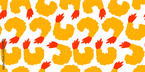Fried Shrimp Seamless pattern Background. Tempura Shrim Pattern background. Seafood Pattern Design. Crunchy Tempura Pattern.