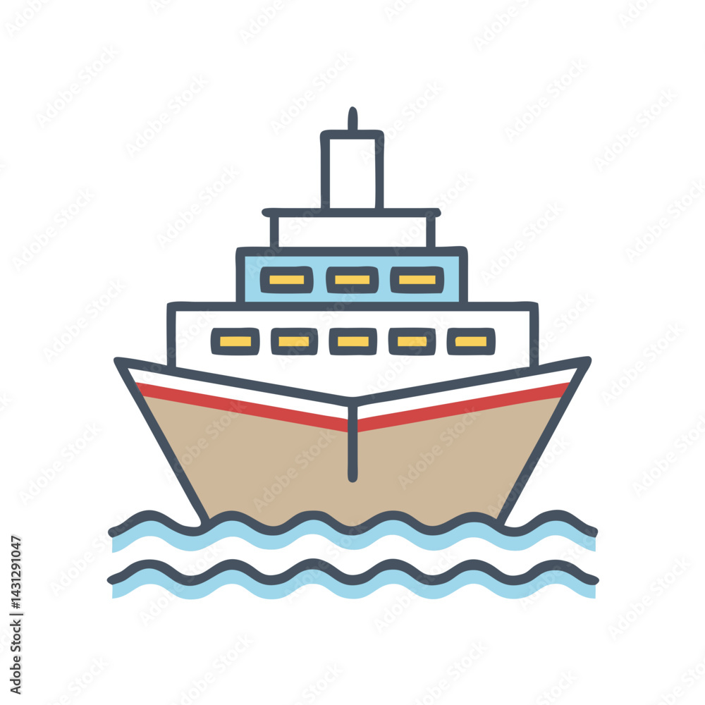 Cruise Ship Illustration - Modern, Minimalist Style on Water With Black Background Cruise Ship Illustration - Modern, Minimalist Style on Water With Black Background