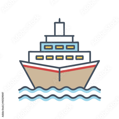 Cruise Ship Illustration - Modern, Minimalist Style on Water With Black Background