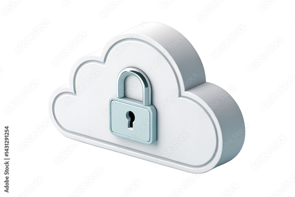 A white cloud with a silver padlock on a transparent background A white cloud with a silver padlock on a transparent background