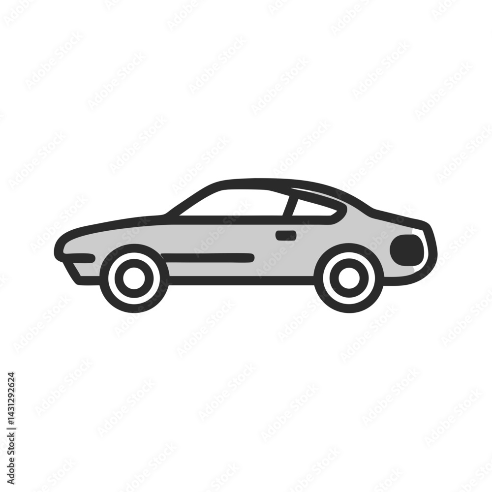 Sleek gray sports car outline illustration on black background, design element Sleek gray sports car outline illustration on black background, design element