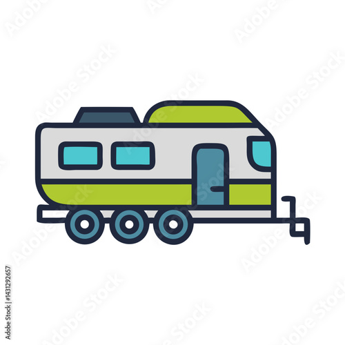 Cartoon Recreational Vehicle: Colorful Illustration of a Travel Trailer on Black Background