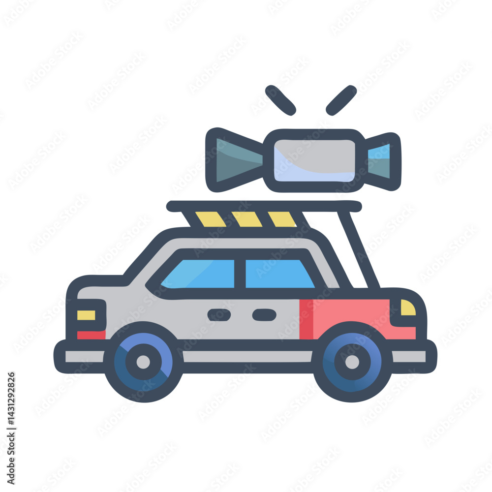 Fototapeta premium Mobile Broadcasting Unit Vector Illustration, Live News and Reporting Design