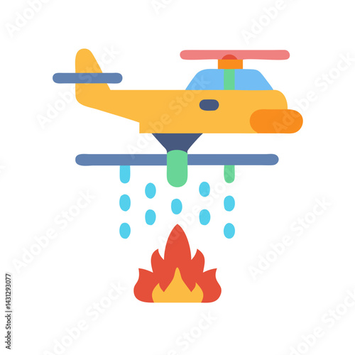 Helicopter Firefighting Icon: Aerial Water Drop on Wildfire Illustration