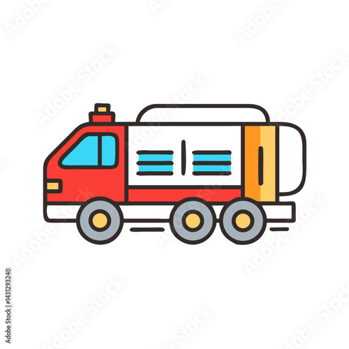 Cartoon Tanker Truck Icon - Red, Blue and Yellow Isolated on Black