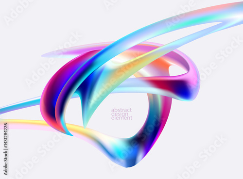 Colorful 3D liquid lines. Abstract fluid shapes on white background. Wavy design elements.