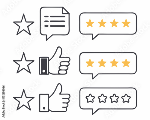 Customer Feedback And Testimonials Star Rating With Thumbs Up Vector Icons