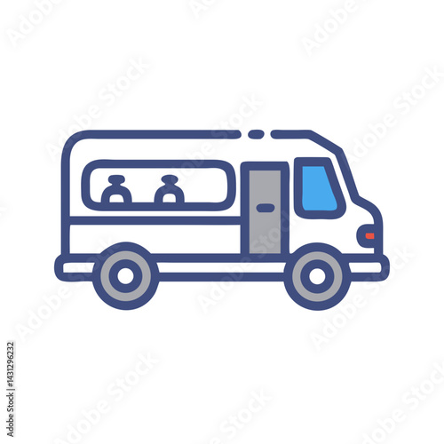 Illustration of a bus with people in the background on black background