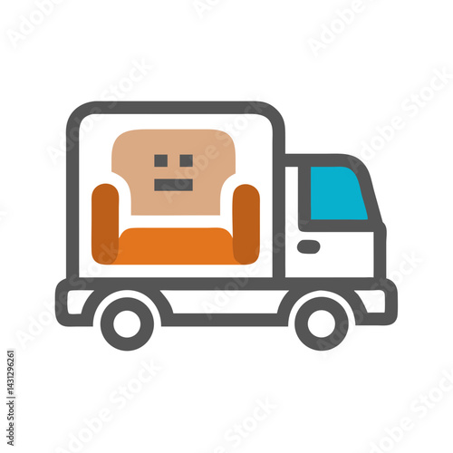 Furniture delivery truck icon, home moving and transportation service concept