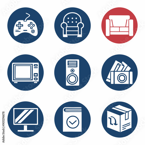 Home Entertainment And Furnishings Icon Set Minimalist Vector Illustration