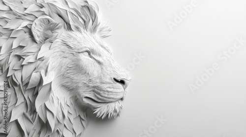 White paper sculpture of a lion's head profile.