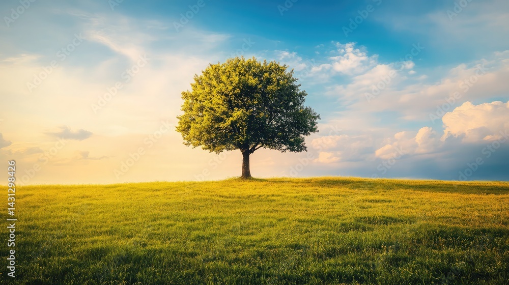 Green oak tree on the meadow against blue sky with white clouds ,Beautiful tree in the middle of a field covered with grass with the tree line in the background
Green oak tree on the meadow against blue sky with white clouds ,Beautiful tree in the middle of a field covered with grass with the tree line in the background