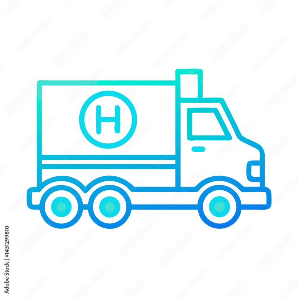 Blue Gradient Hospital Truck Icon Illustration on Black Background Blue Gradient Hospital Truck Icon Illustration on Black Background