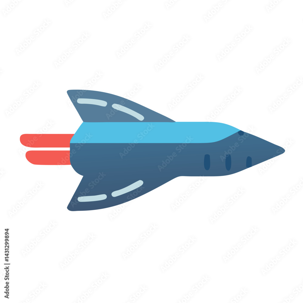 Obraz premium Blue Spaceship Illustration with Red Flames on Black Background