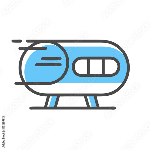Futuristic Flying Car Icon with Speed Lines in Light Blue