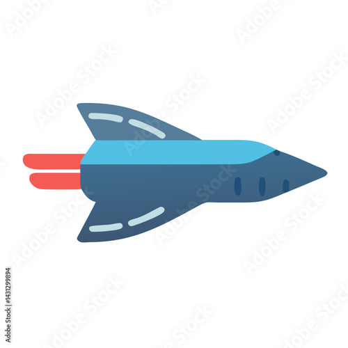 Blue Spaceship Illustration with Red Flames on Black Background