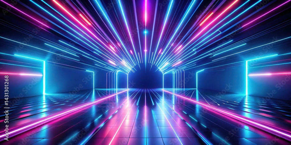 Abstract Neon Glowing Lines Corridor Futuristic Design with Bright Colorful Lights Reflecting on Polished Floor Abstract Neon Glowing Lines Corridor Futuristic Design with Bright Colorful Lights Reflecting on Polished Floor