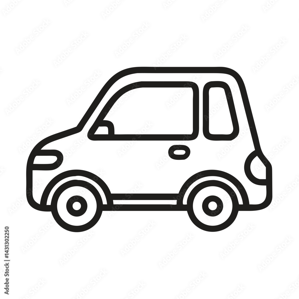 Cute Outline Drawing of a Small Car, Black Background, Transportation Cute Outline Drawing of a Small Car, Black Background, Transportation