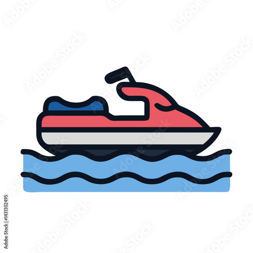 Cartoon Jet Ski on Water: Summer Fun and Recreational Activity