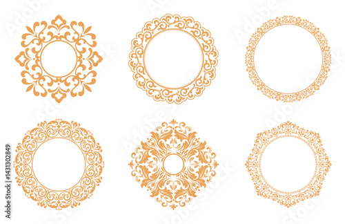 Set of decorative frames Elegant vector element for design in Eastern style, place for text. Floral golden and white borders. Lace illustration for invitations and greeting cards
