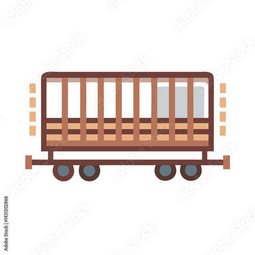 Cartoon Illustration of a Vintage Train Car on a Black Background