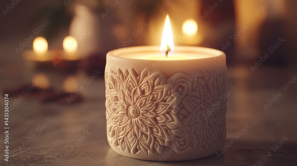 Warm, decorative candle illuminates a serene space Warm, decorative candle illuminates a serene space