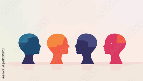 vector illustration of colorful human silhouette depicting states of mind or emotions