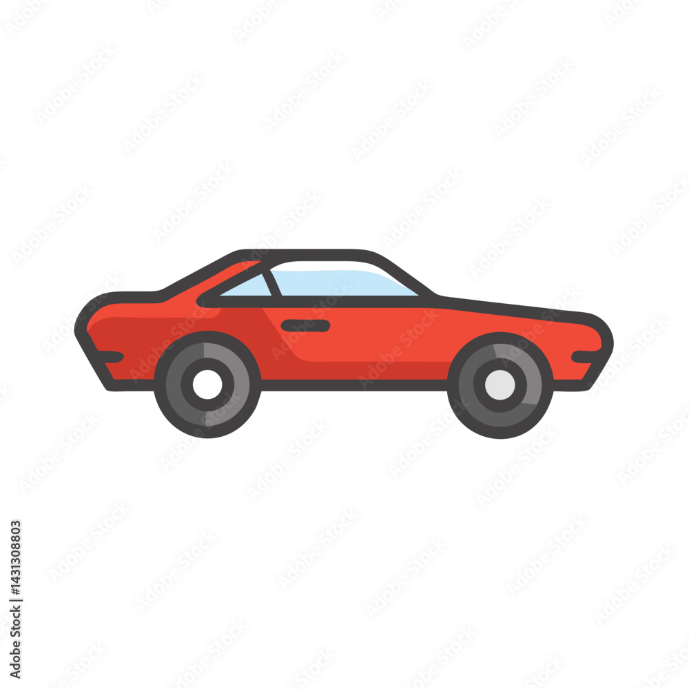 Obraz premium Red Sports Car Icon Illustration on Black Background - Vehicle Design